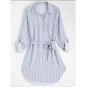Belted striped log sleeve dress
